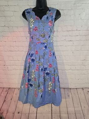 Talbots Rsvp Sz 4 Blue Floral Fit & Flare Midi Dress Nothing But Blue Skies